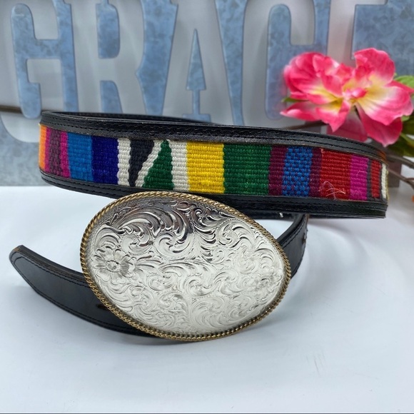 Southwestern Embossed Silver Big Buckle 38 - Picture 2 of 9